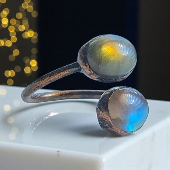 🆕 Boho Vintage Labradorite Ring Adjustable Open Wrap Handmade Copper Finish - Picture 13 of 13